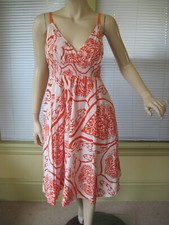 Anthropologie Maeve Dress 100% Cotton Lined Floral orange white romantic Sz 6