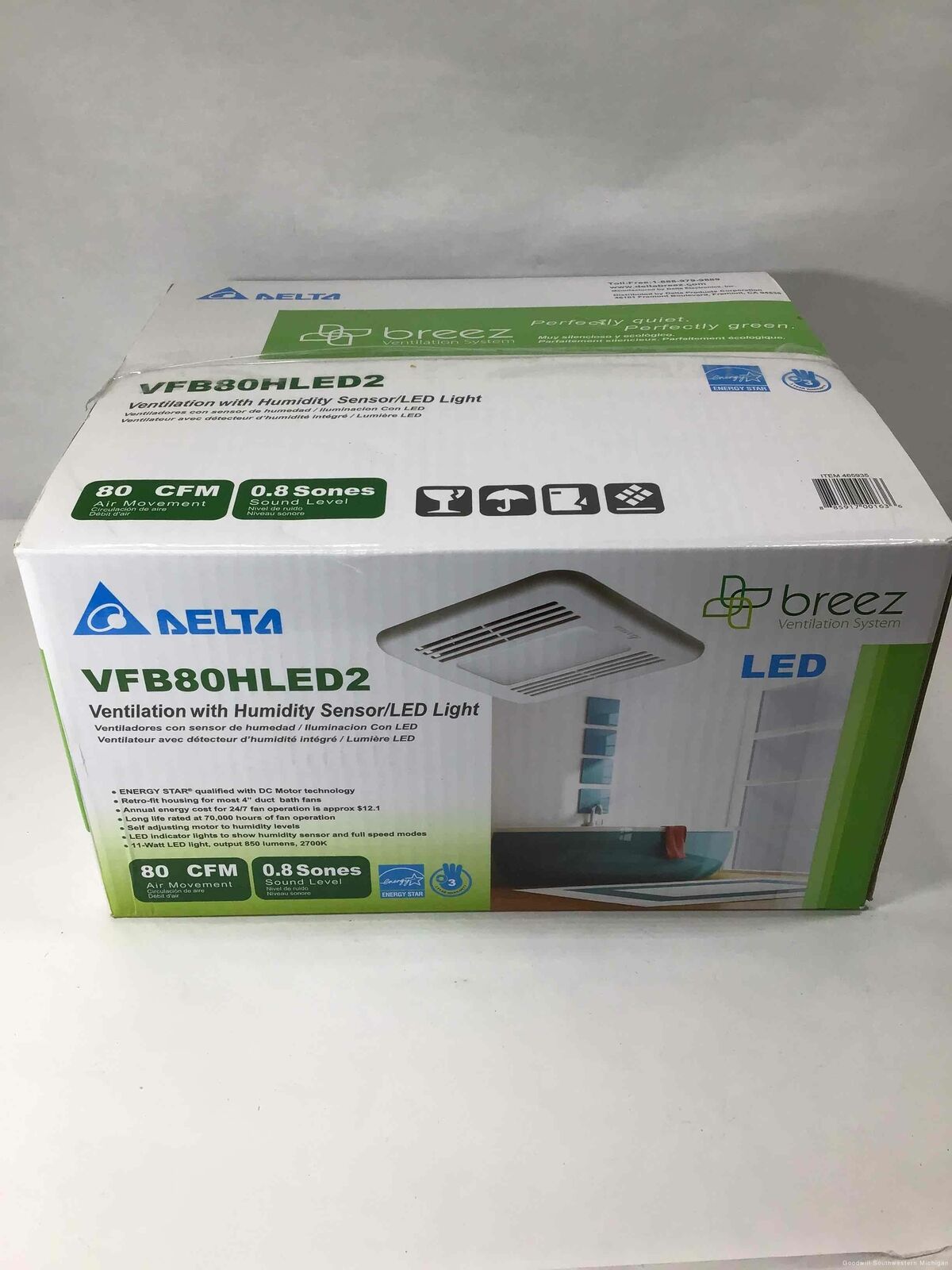 Open Box Delta Breez Ventilation System free S Humidity 25% OFF w VFB80HLED2