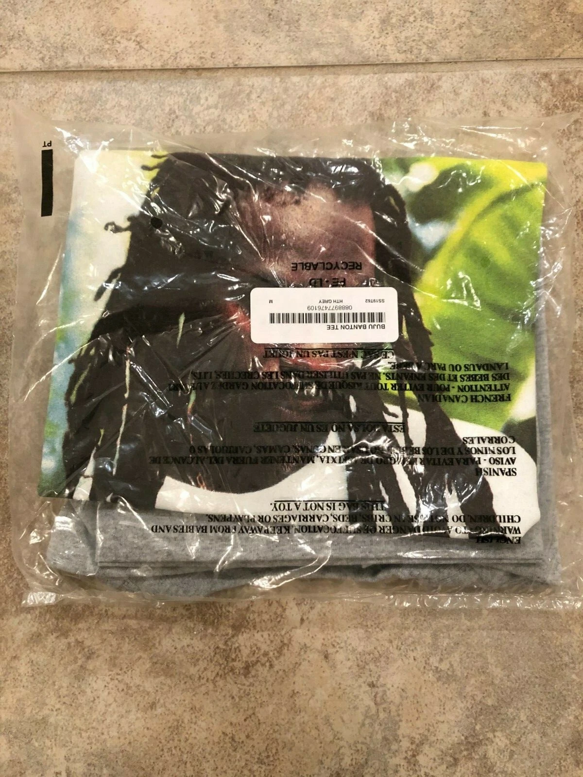 SUPREME SS19 BUJU BANTON TEE GRIS BRUYÈRE MOYEN M AUTHENTIQUE NEUF AVEC ÉTIQUETTES !