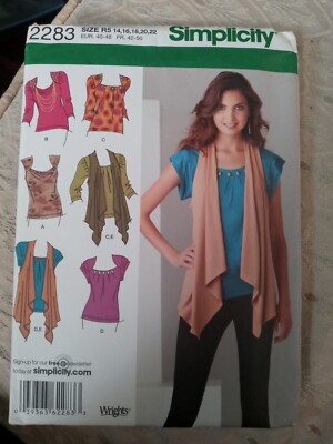 Simplicity 2283 Misses Knit Tops and Vest Size 14-22 Uncut
