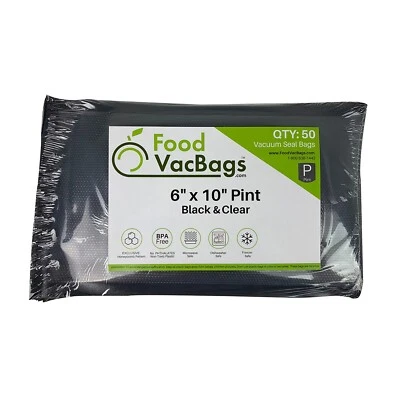 50 Black Vacuum Seal Bags 6X10 PINT FoodVacBags for FoodSaver Sealer Machines