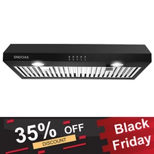 Kitchen 30in Under Cabinet Range Hood 600CFM 3-Speed Vent Black Painted w/LEDs