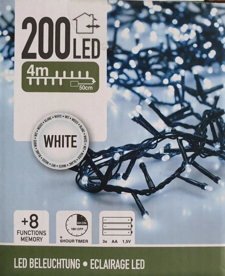 LED Lichterkette Timer Batterie kaltweiß außen 8 Leuchtfuktionen Cluster 4m Deko - Bild 1 von 1