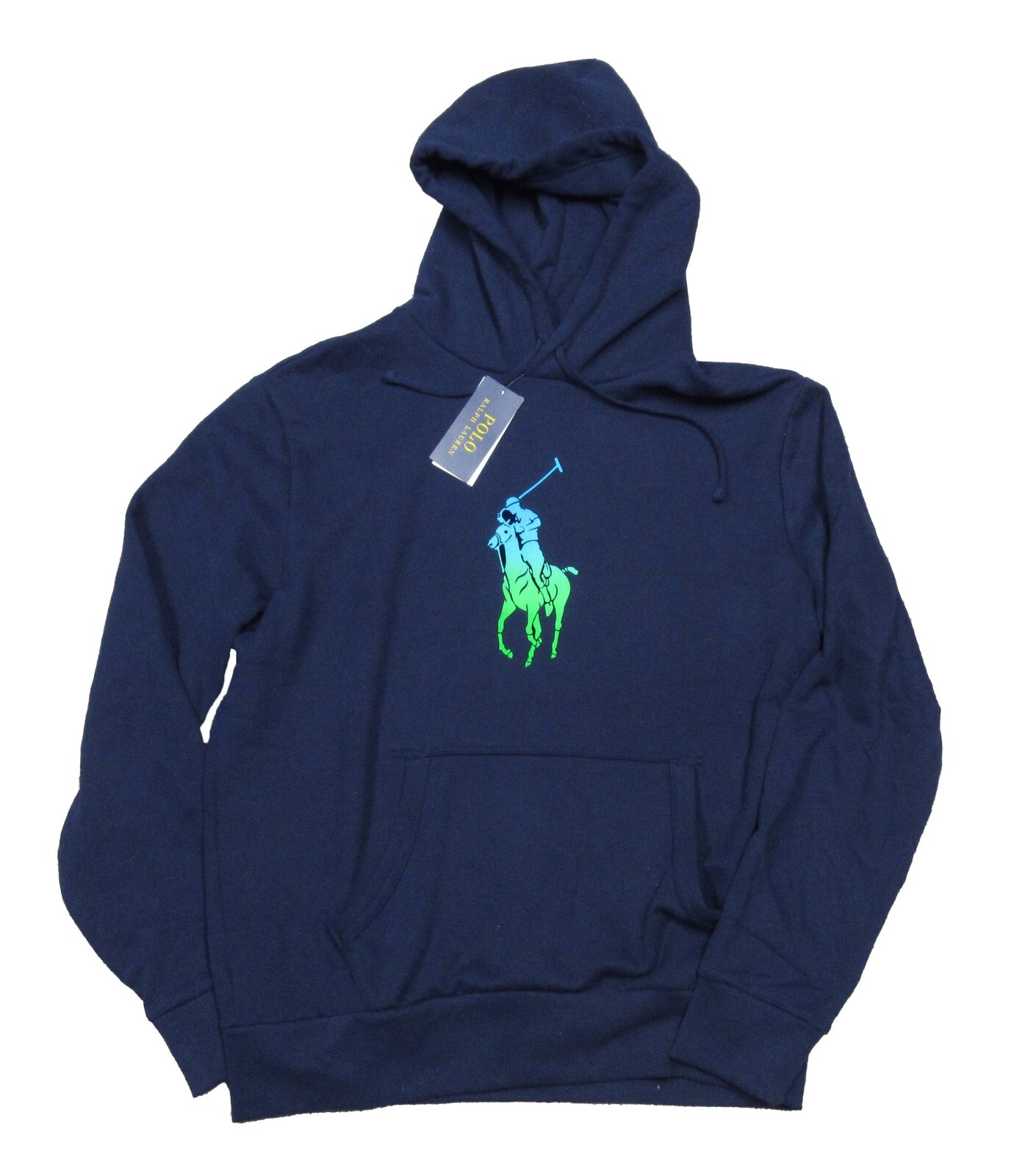 PONY Felpa con cappuccio pullover Polo Ralph Lauren uomo blu navy ombre giocatore con logo pile