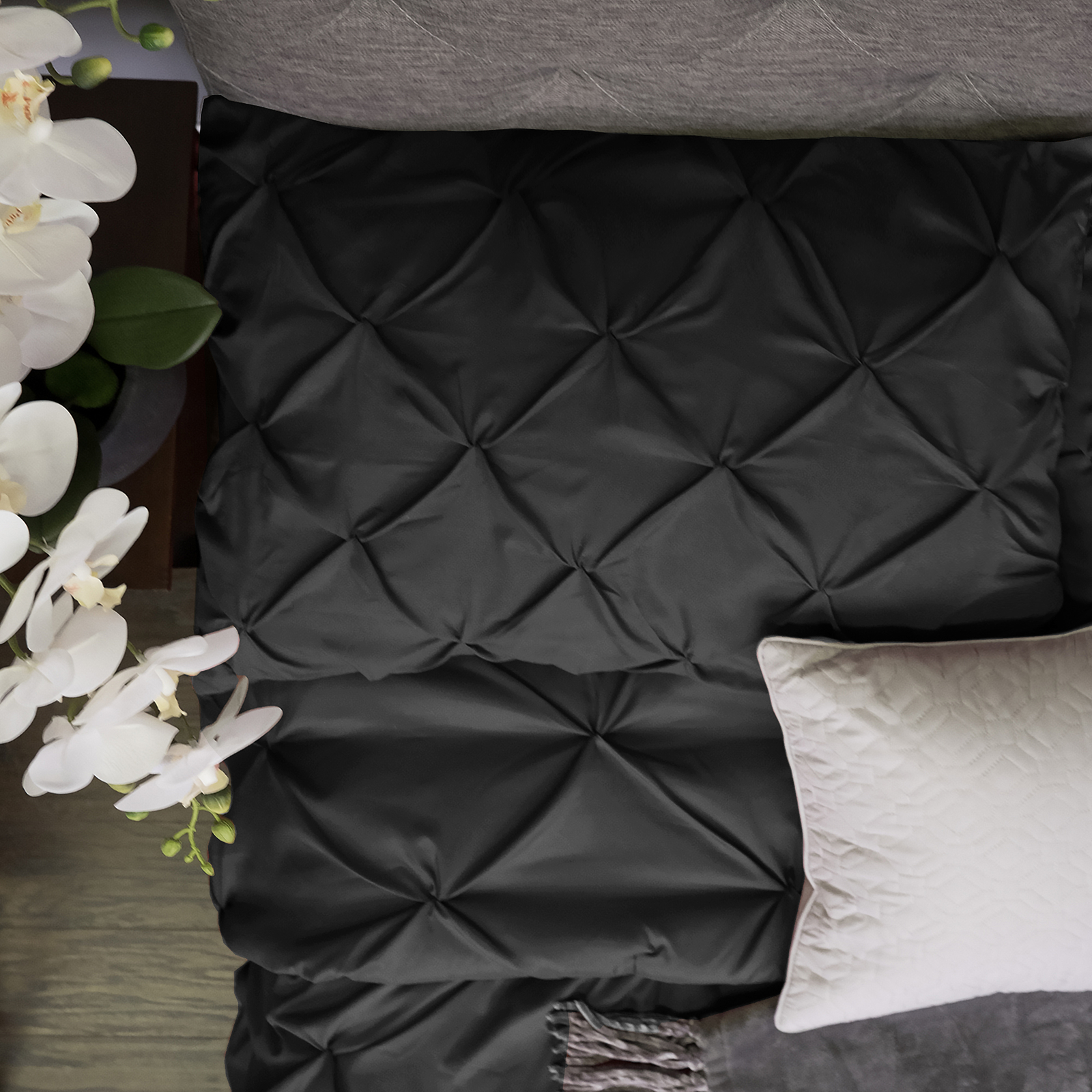 Duvet Cover & Pillow Sham Set - Luxury 3 Piece Pinch Pleat Pintuck Polyester