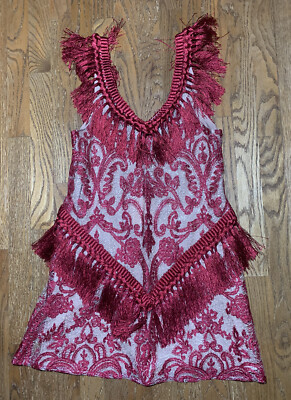 Alexis Antonella Dress Size S In Burgundy Red Tan Tassel Lined NWT
