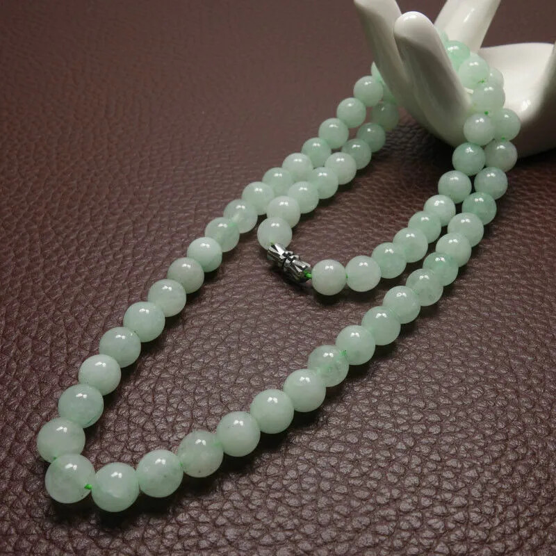 8mm Natural Green Emerald Beads Necklace Jadeite Jewelry Fashion Gift Amulet