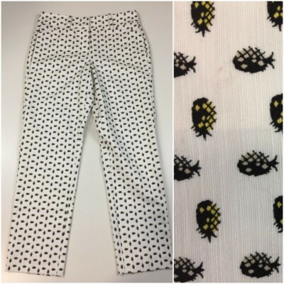 NWT ANN TAYLOR White Yellow Black Pineapple Signature Ankle Pant Womens sz 2