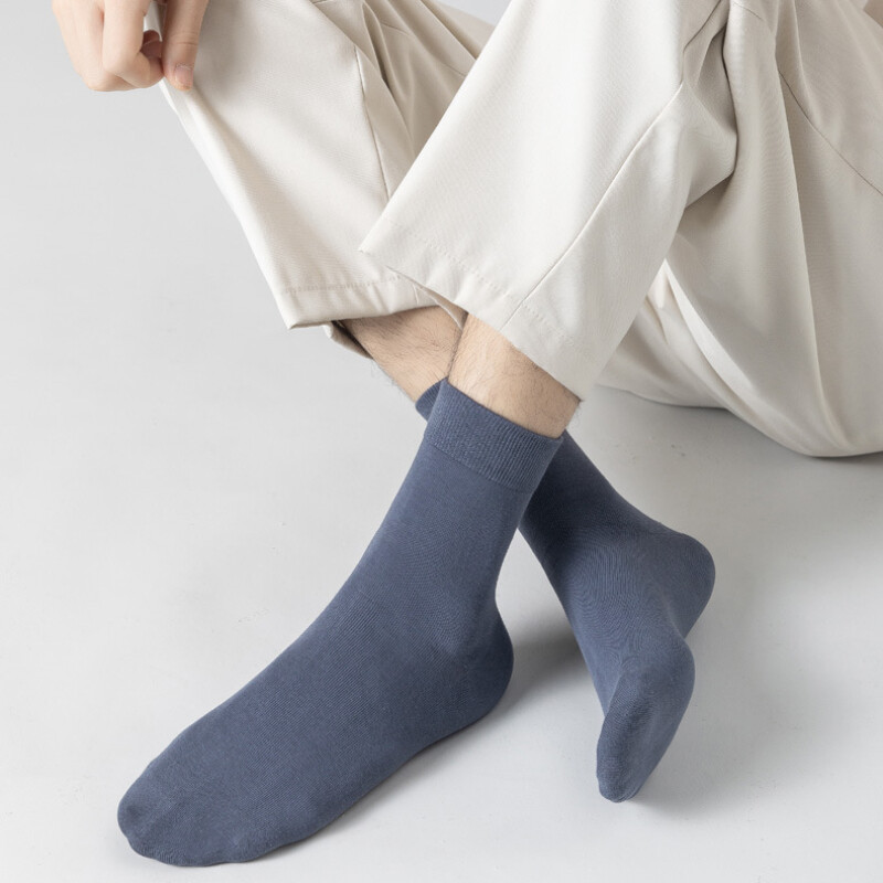 98% Cotton Solid Thick Dress Crew Socks Business Casual Mens Socks 5Pairs