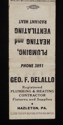 1950s Delallo Plumbing Heating Contractor Phone 3891 Hazleton PA 