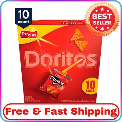 Doritos Nacho Cheese Tortilla Chips, 1oz, Pack of 10 Bags