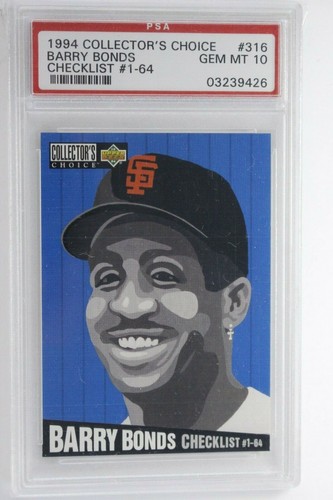 1994 Upper Deck Collector s Choice Barry Bonds 316 PSA 10 Gem Mint Pop 