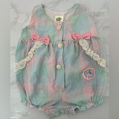 VTG CUTIES BY JUDY Gingham Lace Romper 6-9 MONTHS