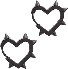 Huggie Hoop Spike Heart Earrings, Gothic Punk Grunge Emo Y2K Earrings, Goth Jewe