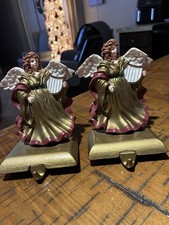  2 Vintage Christmas Angel Stocking Holders- Made Of Resin Or Cast Iron-5  Tall