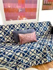 late 1800s early 1900s loom woven coverlet / blue and white geometric and floral — photo 6