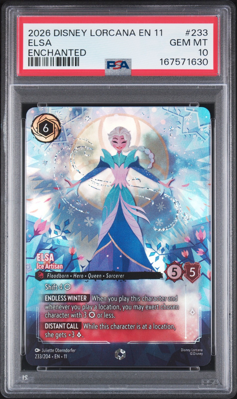 2026 DISNEY LORCANA EN 11-WINTERSPELL ENCHANTED #233 ELSA - ICE ARTISAN PSA 10