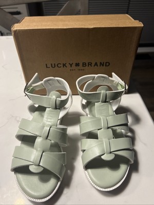 NEW Lucky Brand Kids Girl Adjustable Buckle Sandals, Sage/White - Size 11