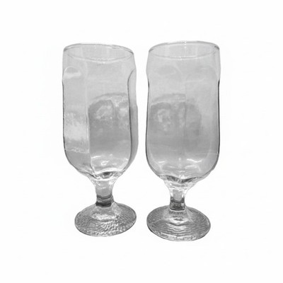 Set Of 2 Vintage Libbey Chivalry Footed Pedestal Beer Glasses Crinkle Textured 