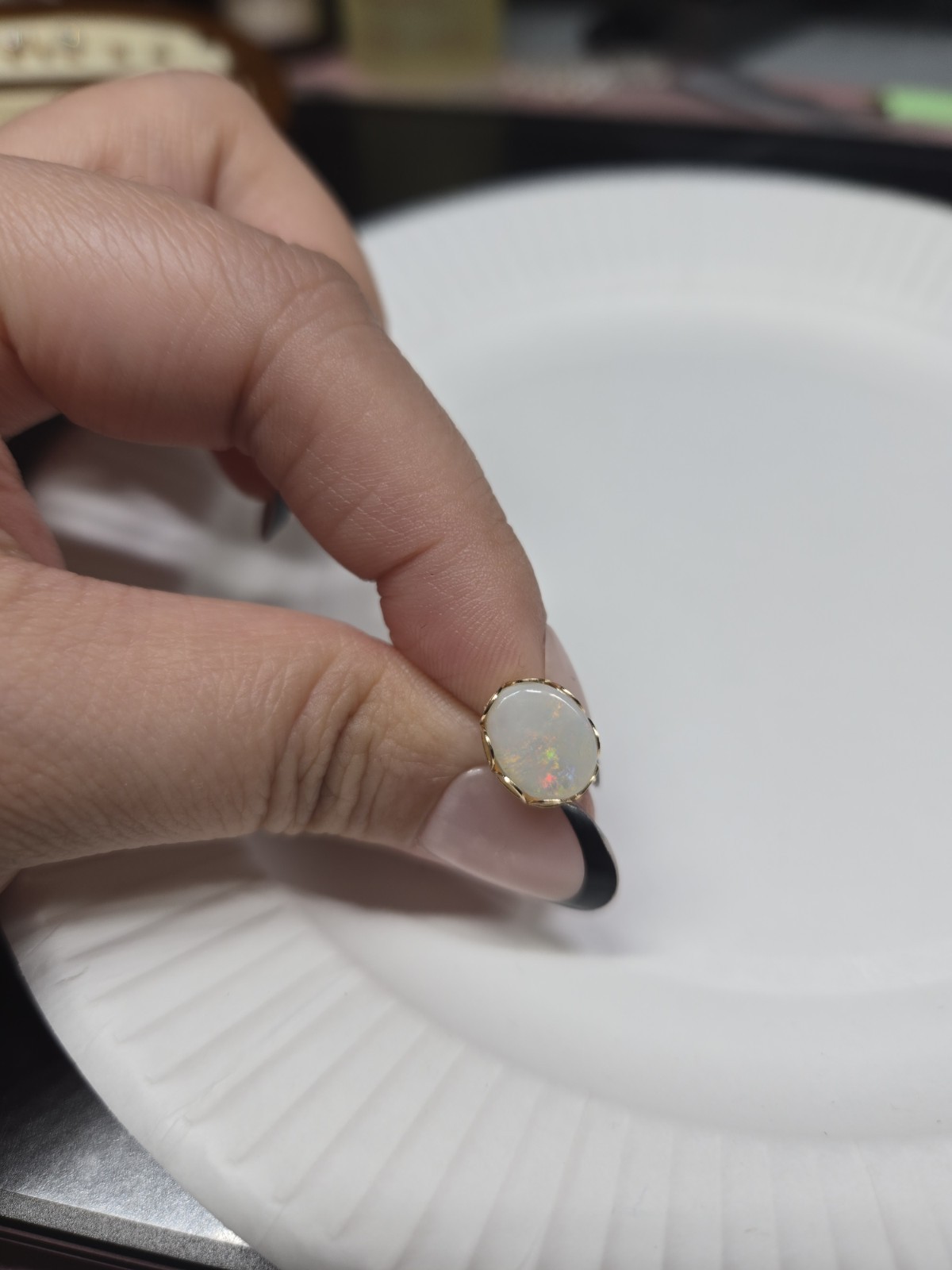 14k Solid Yellow Gold Single Stud Earring Opal Do… - image 6