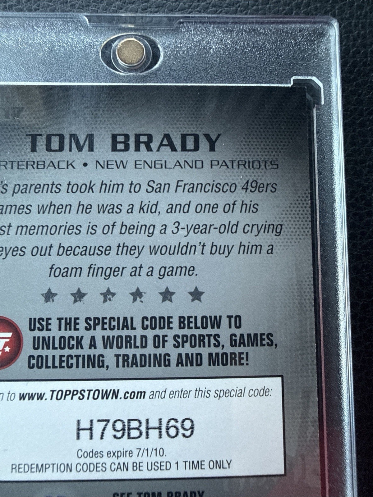 2009 Topps - Toppstown Redemption Code Cards Tom Brady ON CARD AUTO (no COA) view 9