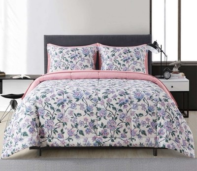 7-Piece Reversible Bed in a Bag with Laundry Tote, Purple Floral, Size Queen