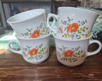 Vintage Corelle CORNING Wildflower Floral Flat Cup Mug Set of 4 - image 1 of 4