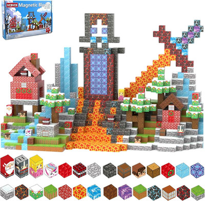 150PCS Magnetic Building Blocks with 31 Nature Designs - Water, Grass, Lava, Roc