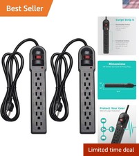 2-Pack 6-Outlet Surge Protector Power Strips with 900 Joules Protection