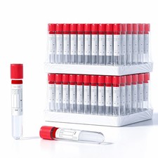 200 Pcs 5ml Plain Plastic Sample Tubes with Red Cap for Lab Use