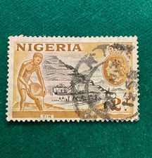 1953 Nigeria 2d stamp - Tin Mine and Queen Elizabeth II - canceled never hinged