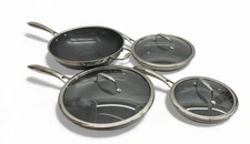 HexClad Hybrid Nonstick 7-Piece Cookware Cooking Pan Set with Lids & Wok - USED
