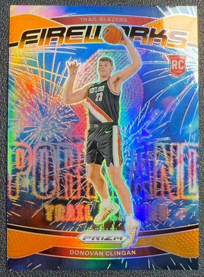 Donovan Clingan 2024-25 Panini Prizm 42/49 Orange Fireworks RC Blazers #9