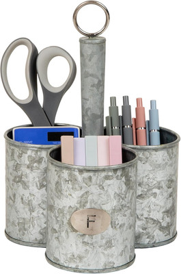 3-Compartment Metal Organizer with Handle, Multi-Use Storage Caddy, Galvanized M