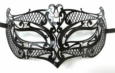 Male Small Black Laser Cut Venetian Masquerade Metal Filigree Mask Men Boys