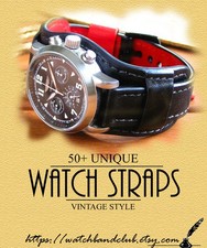Black Leather Watch Strap 20mm Band Bund Military Watch Cuff Bracelet Men Band
