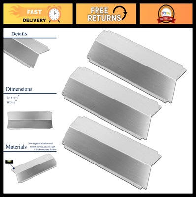 Stainless Steel BBQ Gas Grill Heat Plates Shields - 3-Pack Replacement Parts