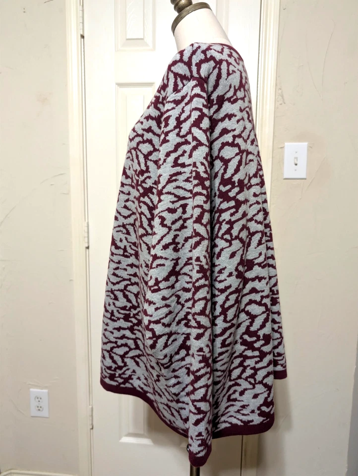 Denim & Co Wine Red Grey Jacquard Button Up Cardigan Sweater 3X Long Sleeve - Image 4 of 4