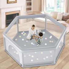 Large Hexagonal Baby Playpen 65x65 Inch - Safe Play Yard for Toddlers