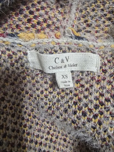 Chelsea & Violet Geo Eyelash Bell Sleeve Boho Aztec Cardigan Sweater Top XS - Picture 3 of 4