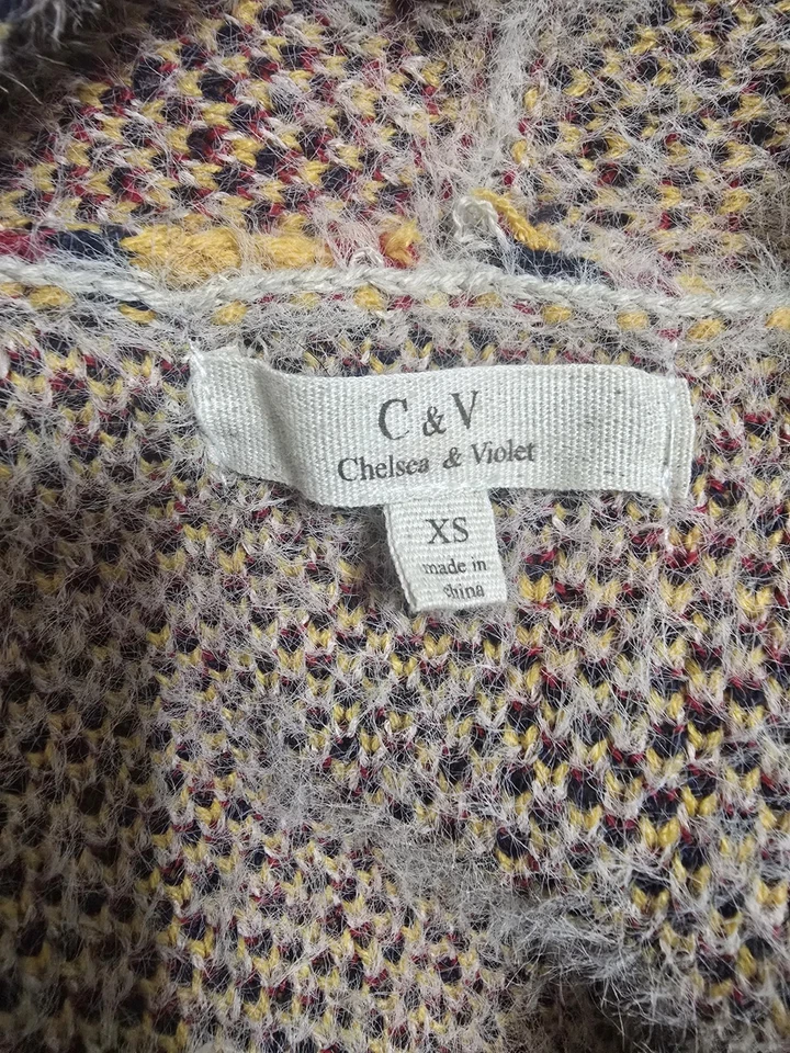 Cárdigan Suéter Chelsea & Violeta Geo Pestañas Manga Campana Boho Azteca XS Foto 3 de 4