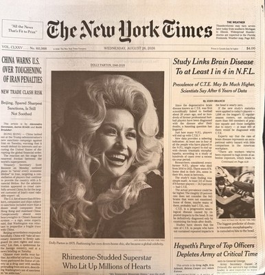 Dolly Parton Remembrance The New York Times 8/26/2026 August 26, 2026