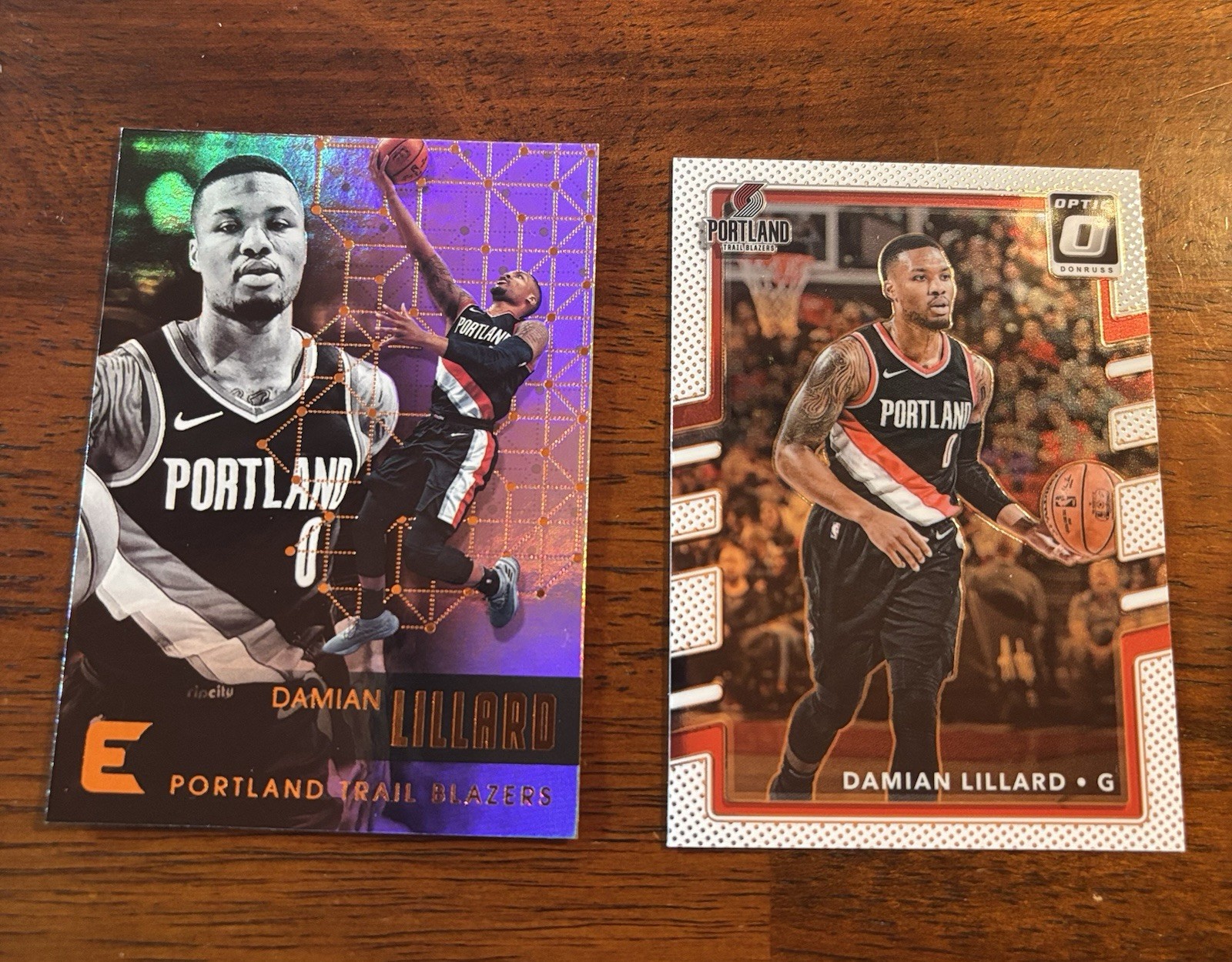 2017-18 DAMIAN LILLARD PANINI ESSENTIALS #7 & OPTIC #122 LOT of 2 BLAZERS