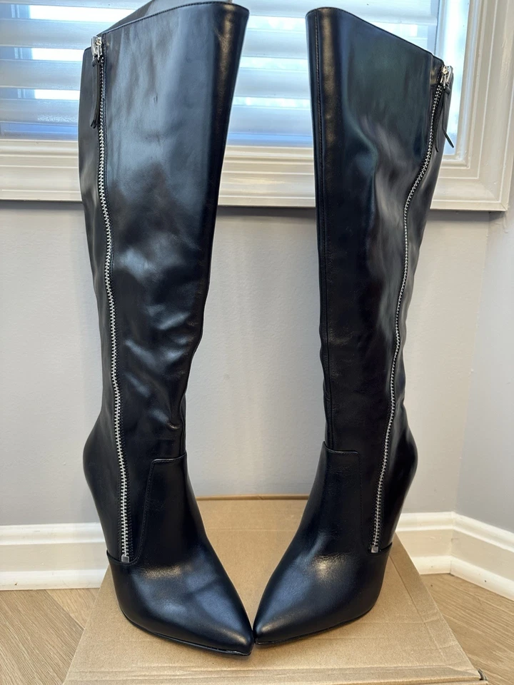 Botas hasta la rodilla Vince Camuto de cuero negras con tacón talla 7,5 pantorrilla ancha nuevas sin caja Foto 4 de 4