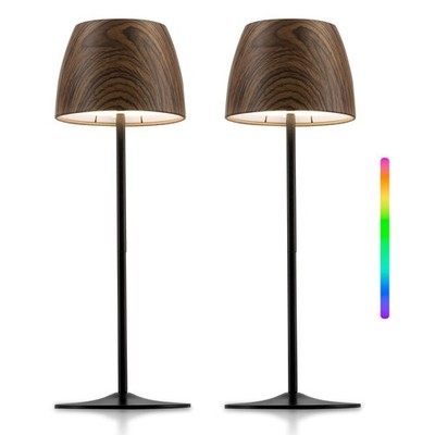 ELYONA 2 Pack Cordless Table Lamp, LED Walnut Wooden Desk Lamps RGB & 3 Color...