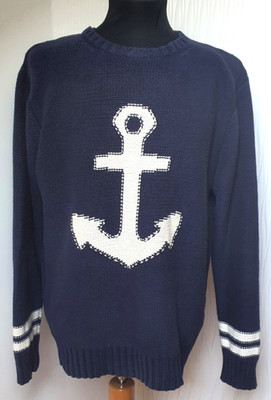 GANT Herren Strickpullover  / Men's Nautical Anchor Knit Sweater Navy-Blue L