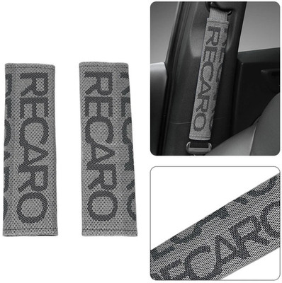 2x Grey Universal RECARO Fabric Car Seat Belt Cover Shoulder Pads, Free Shipping