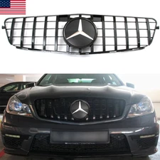 Front Grille w/Star For 2008-2014 Mercedes Benz W204 C180 C300 C350 Black Grill