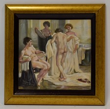 Altes Gemälde nach Henri Gervex (1852–1929), „Im Bad“, Akt, signierte Aquarelle.