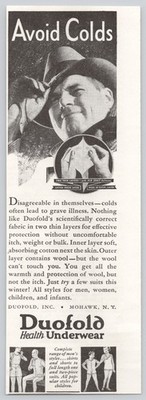Duofold Health Underwear Mohawk NY Colds Two Layer 1936 Vintage Print Ad